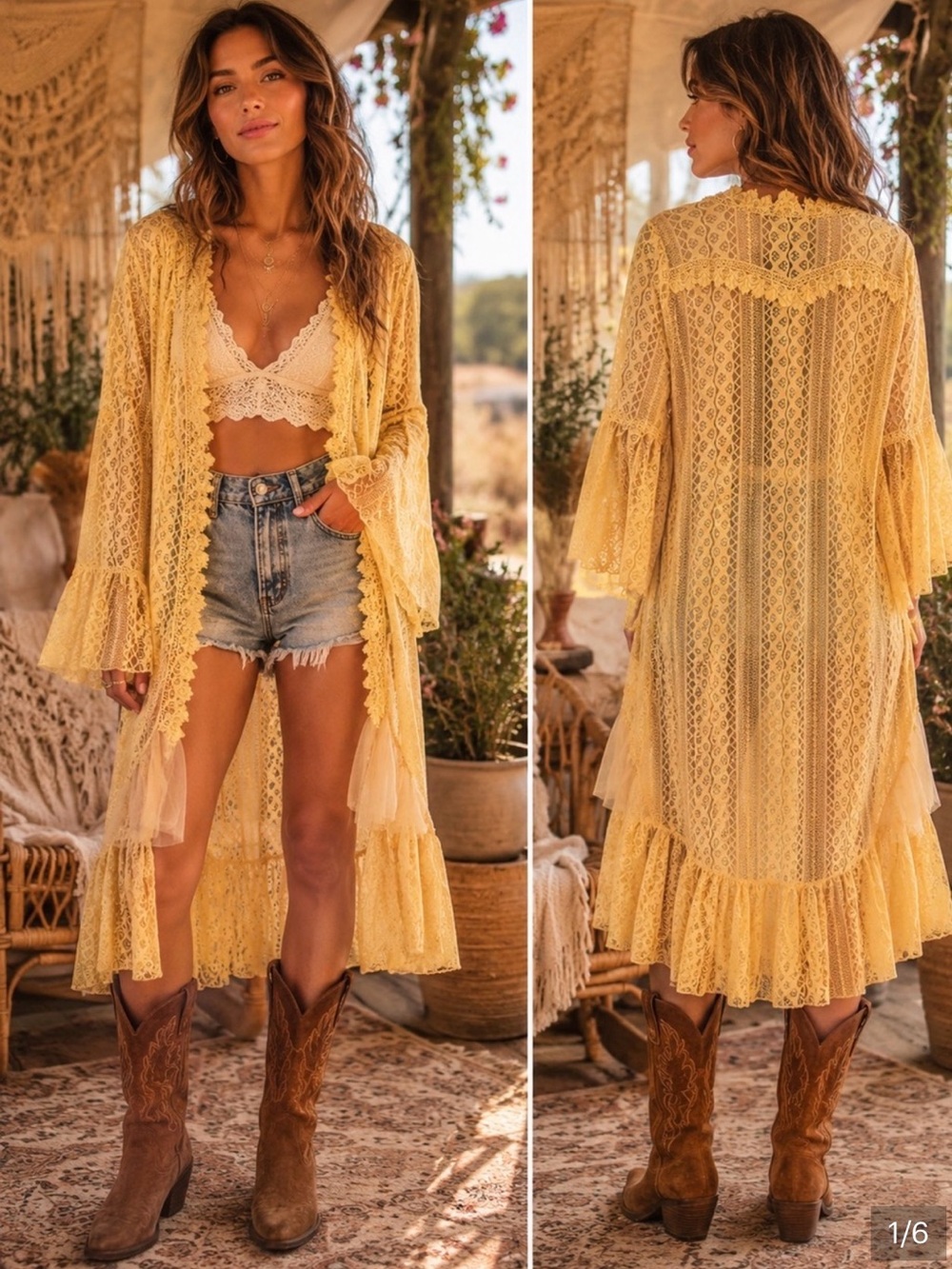 NWT Origami Apparel Sheer Lace Patchwork Duster Kimono